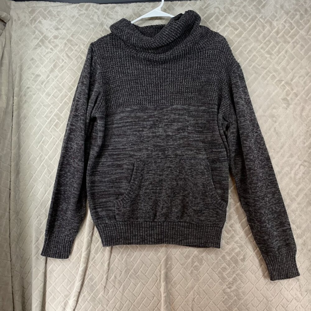 Trash Nouveau Mens XXL Sweater Dark Gray Knit Cowl Neck Pocket Preppy Casual